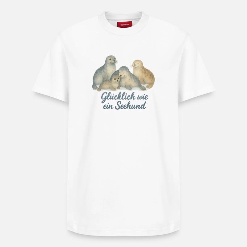 Sceaux heureux à l’aquarelle - T-shirt unisexe décontracté en coton Supima – de SPREAD - blanc