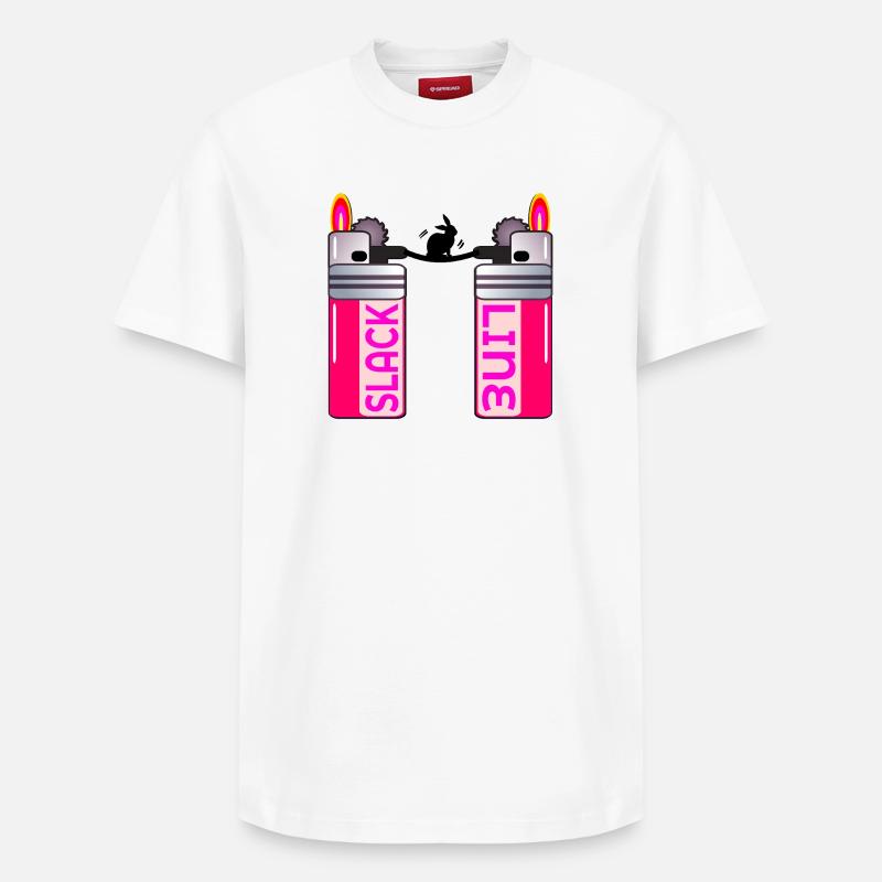 RABBIT SLACKLINING LIGHTER - Relaxed Unisex Supima Cotton T-Shirt – by SPREAD - white