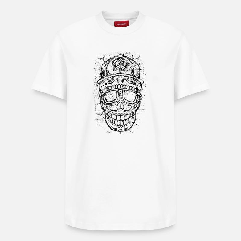 Cool Skull – Bold Distressed Tattoo Style - Relaxed Unisex Supima Cotton T-Shirt – von SPREAD - Weiß