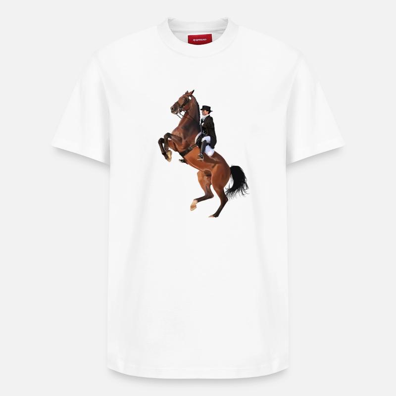 Eleganter Reiter auf Springendem Pferd - Relaxed Unisex Supima Cotton T-Shirt – von SPREAD - Weiß