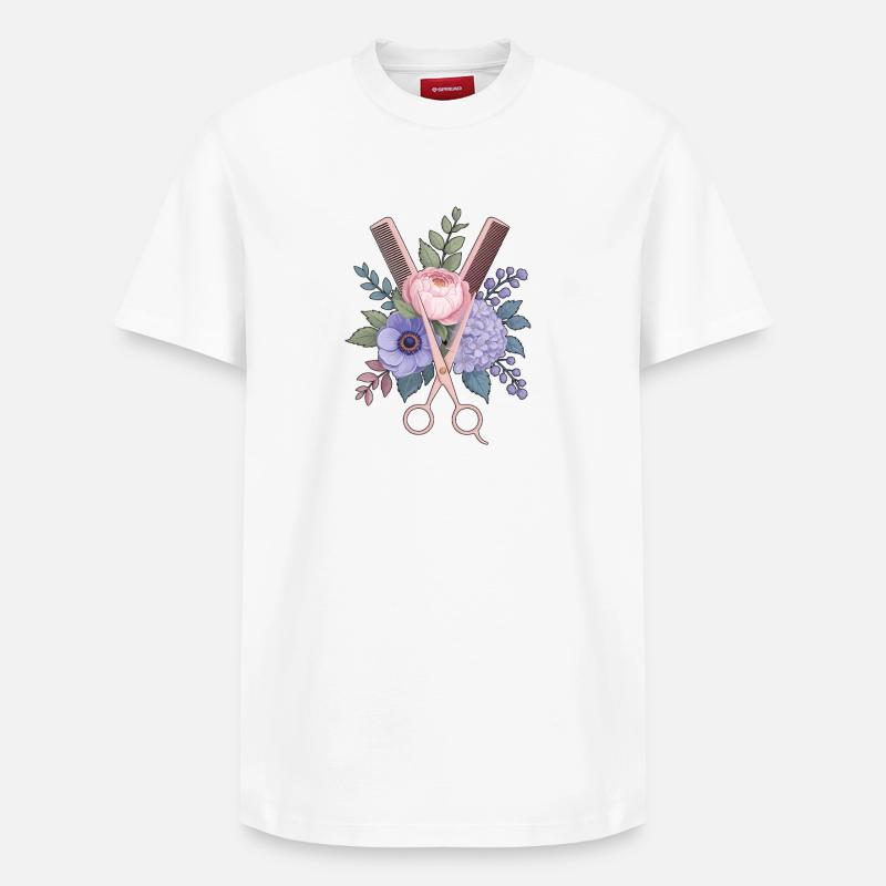 Coiffeur Ciseaux Peigne Fleurs - T-shirt unisexe décontracté en coton Supima – de SPREAD - blanc