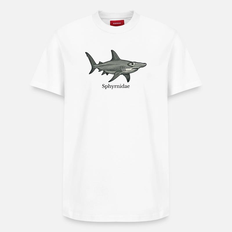 Motif de requin-marteau Sphyrnidae - T-shirt unisexe décontracté en coton Supima – de SPREAD - blanc