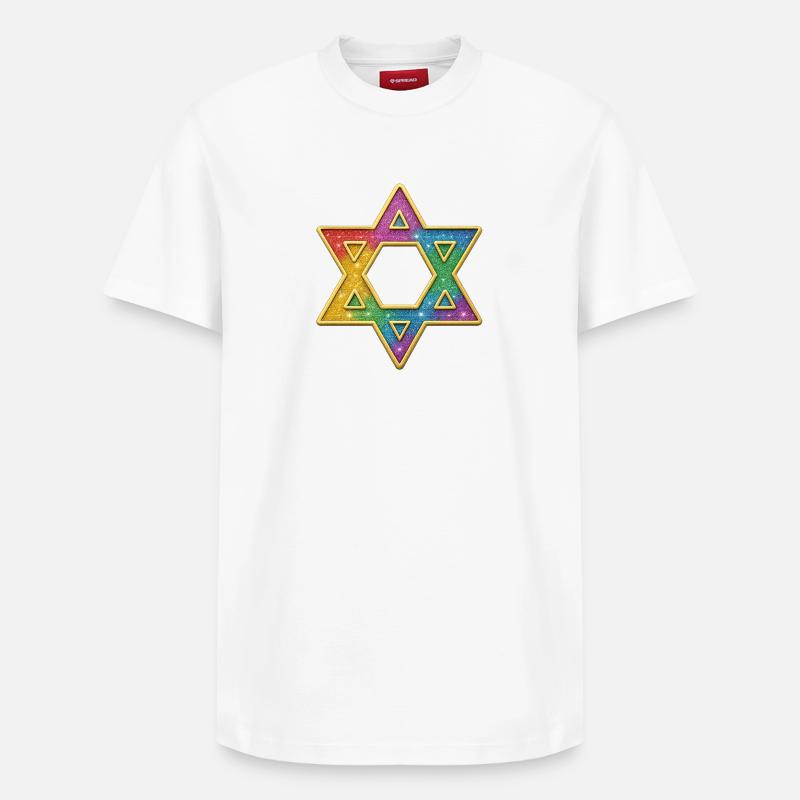Davidstern | Regenbogen Glitzer Davidstern - Relaxed Unisex Supima Cotton T-Shirt – von SPREAD - Weiß