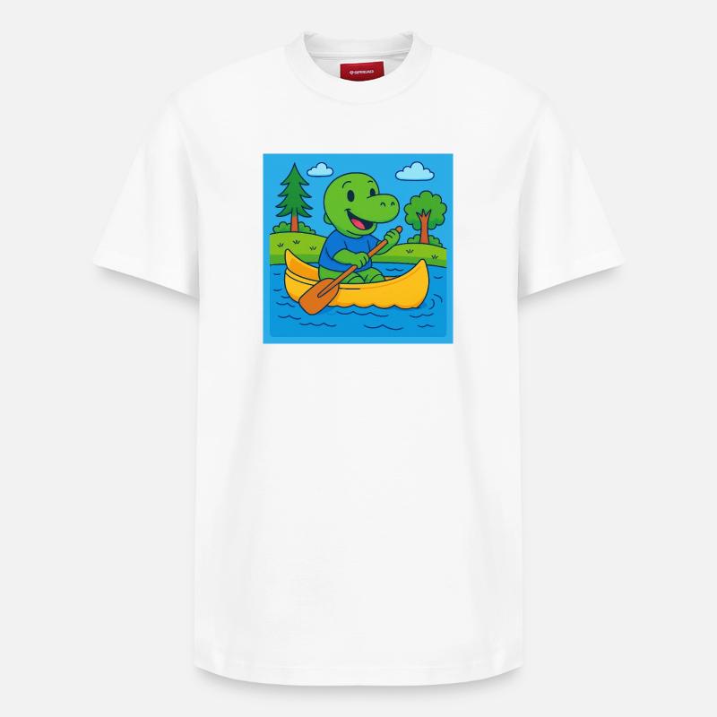 Petit dinosaure dans un canoë - T-shirt unisexe décontracté en coton Supima – de SPREAD - blanc