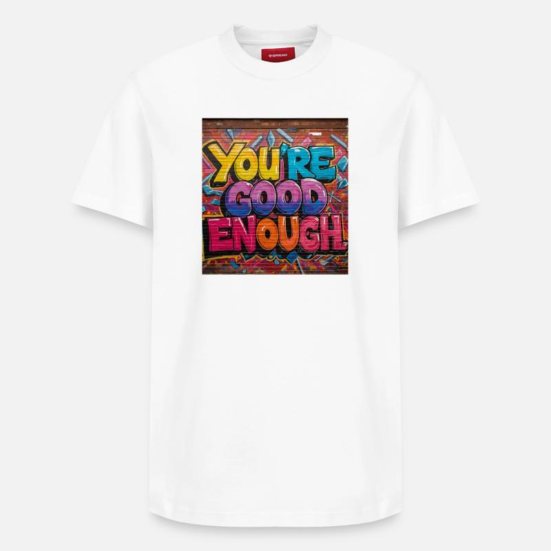 Inspirierende Graffiti-Textkunst - Relaxed Unisex Supima Cotton T-Shirt – von SPREAD - Weiß