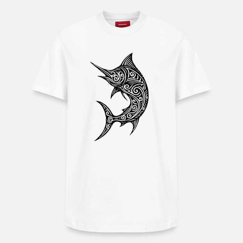 Conception d'art tribal Spearfish - T-shirt unisexe décontracté en coton Supima – de SPREAD - blanc