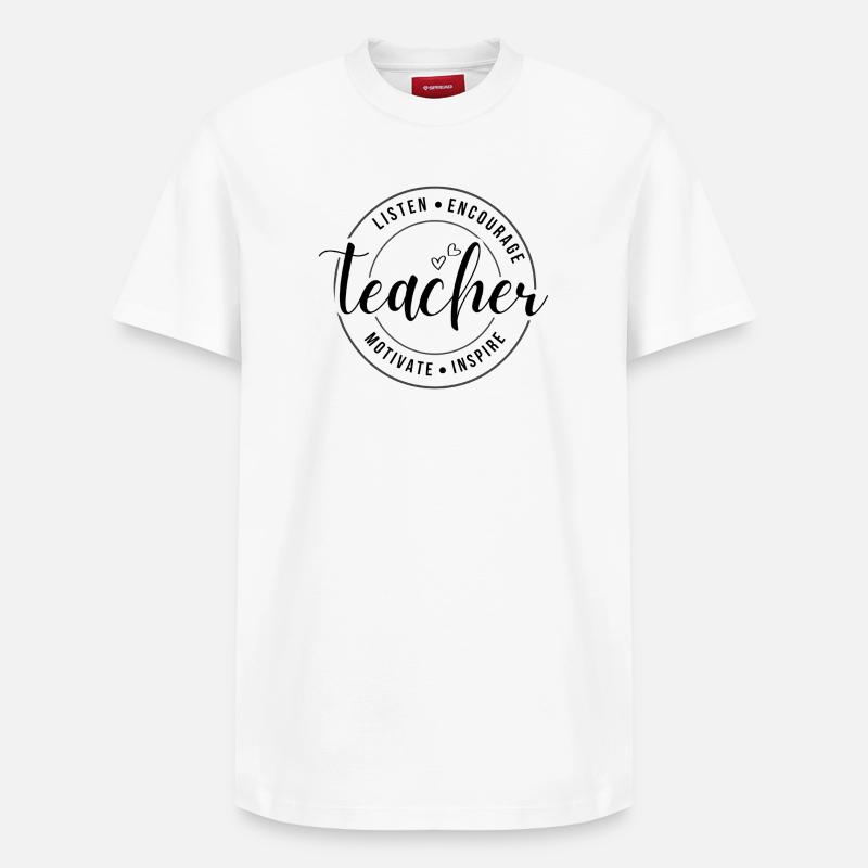 Insigne circulaire d’appréciation de l’enseignant - T-shirt unisexe décontracté en coton Supima – de SPREAD - blanc