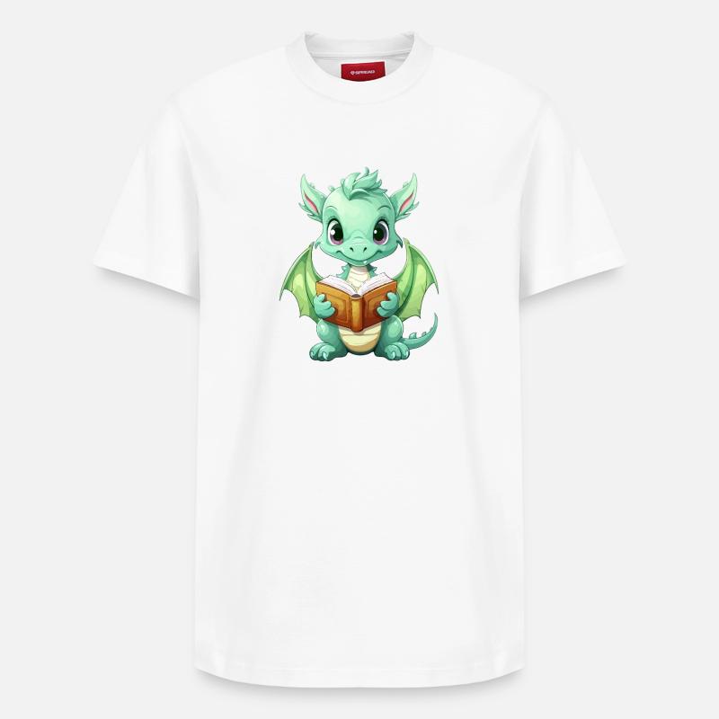 Doodle dragon avec livre - T-shirt unisexe décontracté en coton Supima – de SPREAD - blanc