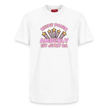 Amberly comme nom de femme - T-shirt unisexe décontracté en coton Supima – de SPREAD - blanc - Devant - AI Model Female 172 dark (172cm) & AI Model Male 185 dark (185cm)