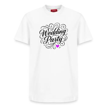 Fête de mariage Fête de mariage - T-shirt unisexe décontracté en coton Supima – de SPREAD - blanc - Devant - AI Model Female 172 dark (172cm) & AI Model Male 185 dark (185cm)