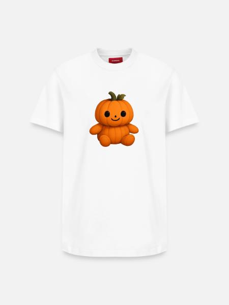 Cute pumpkin teddy bear friendly face - Relaxed Unisex Supima Cotton T-Shirt – by SPREAD - white