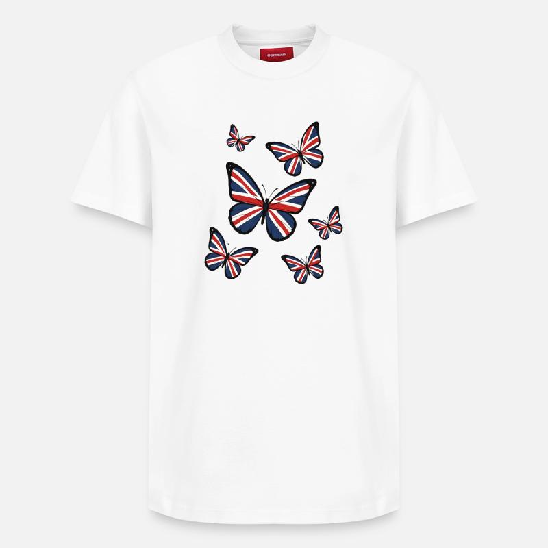 Papillons de l’Union Jack - T-shirt unisexe décontracté en coton Supima – de SPREAD - blanc
