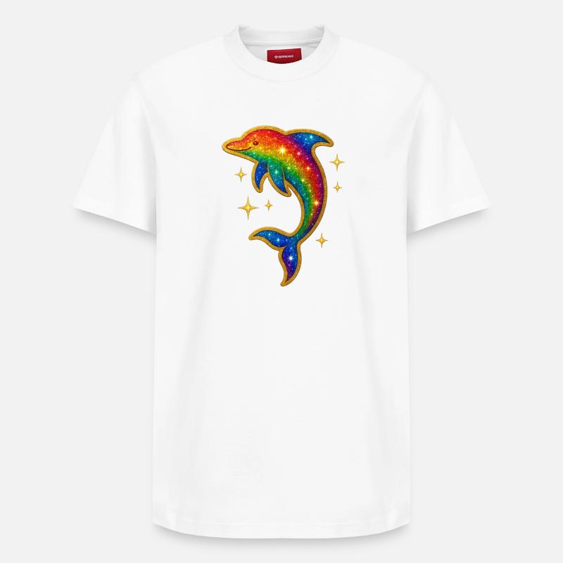 Paillettes de dauphin arc-en-ciel - T-shirt unisexe décontracté en coton Supima – de SPREAD - blanc