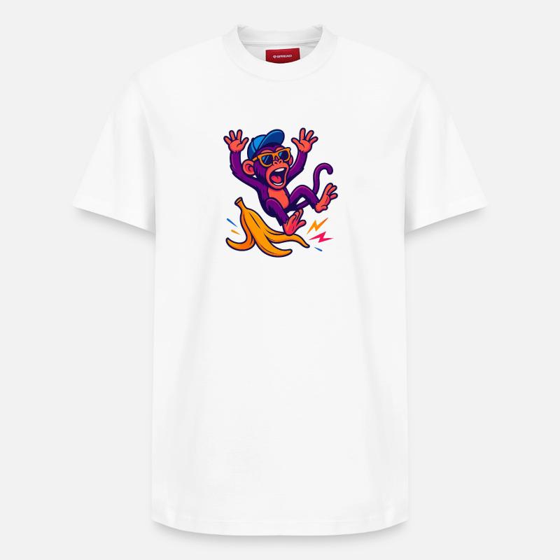 Singe néon avec banane - T-shirt unisexe décontracté en coton Supima – de SPREAD - blanc