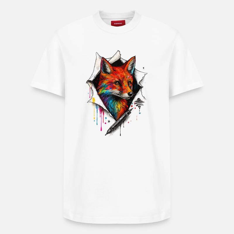 Regenbogenfuchs Kunst mit Farbspritzer - Relaxed Unisex Supima Cotton T-Shirt – von SPREAD - Weiß