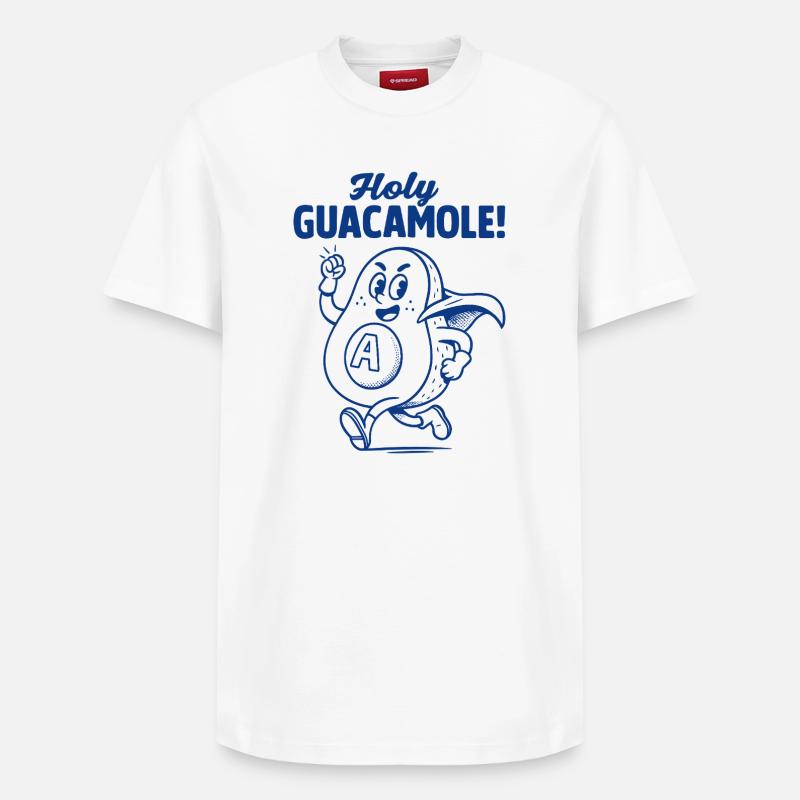 Mascotte de l’avocat Holy Guacamole - T-shirt unisexe décontracté en coton Supima – de SPREAD - blanc
