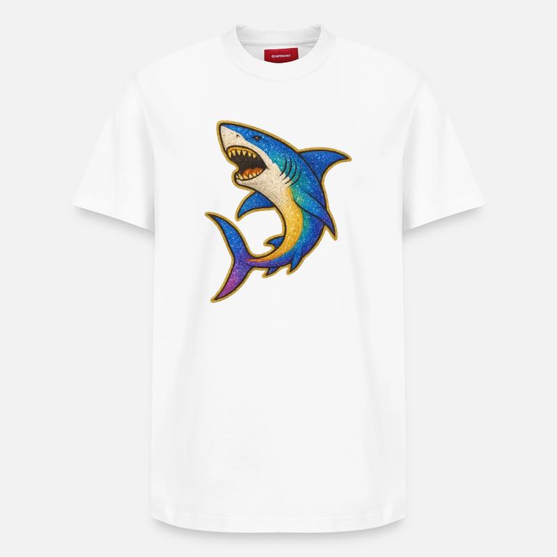 Hai | Rainbow Shark Patch Art - Relaxed Unisex Supima Cotton T-Shirt – von SPREAD - Weiß