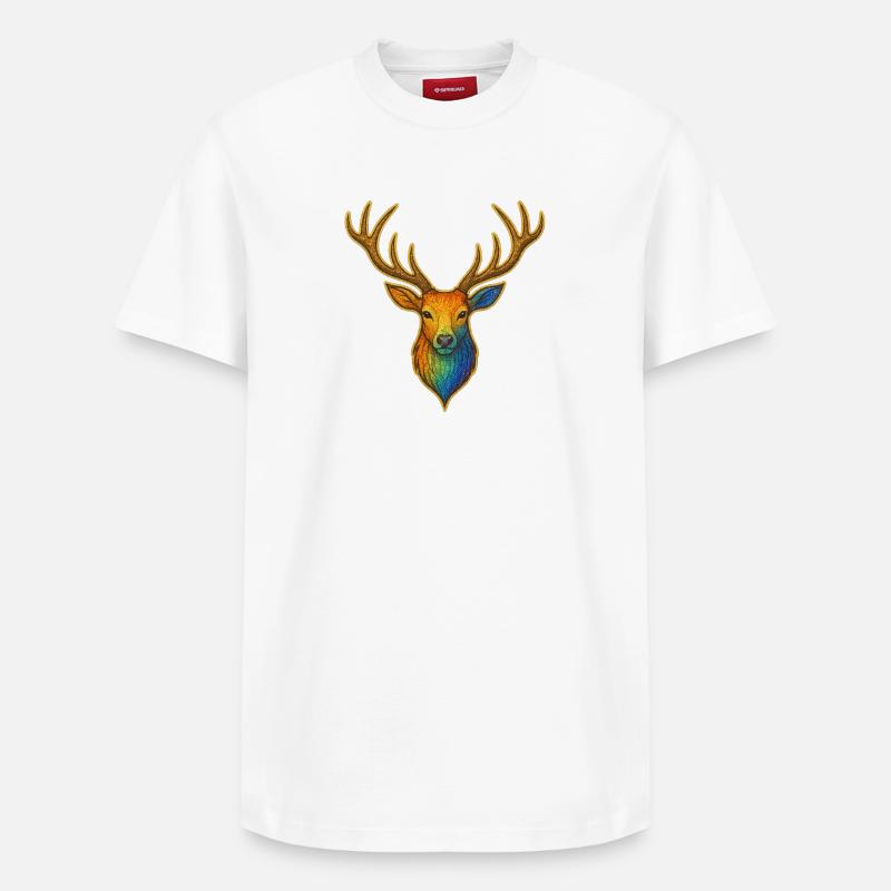 Regenbogenhirsch mit Goldrahmen - Relaxed Unisex Supima Cotton T-Shirt – von SPREAD - Weiß