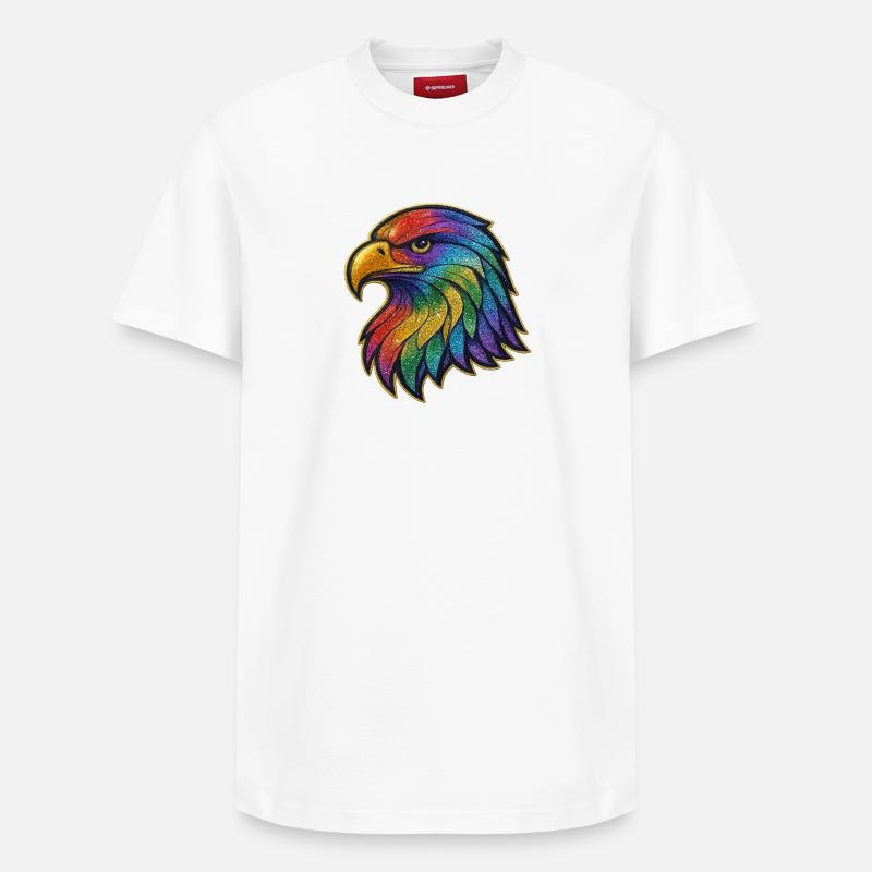 Regenbogen Adler Kopf Patch - Relaxed Unisex Supima Cotton T-Shirt – von SPREAD - Weiß