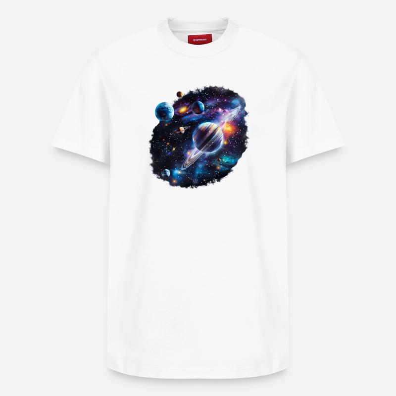 Galactic Planetary System Pattern - Relaxed Unisex Supima Cotton T-Shirt – by SPREAD - white