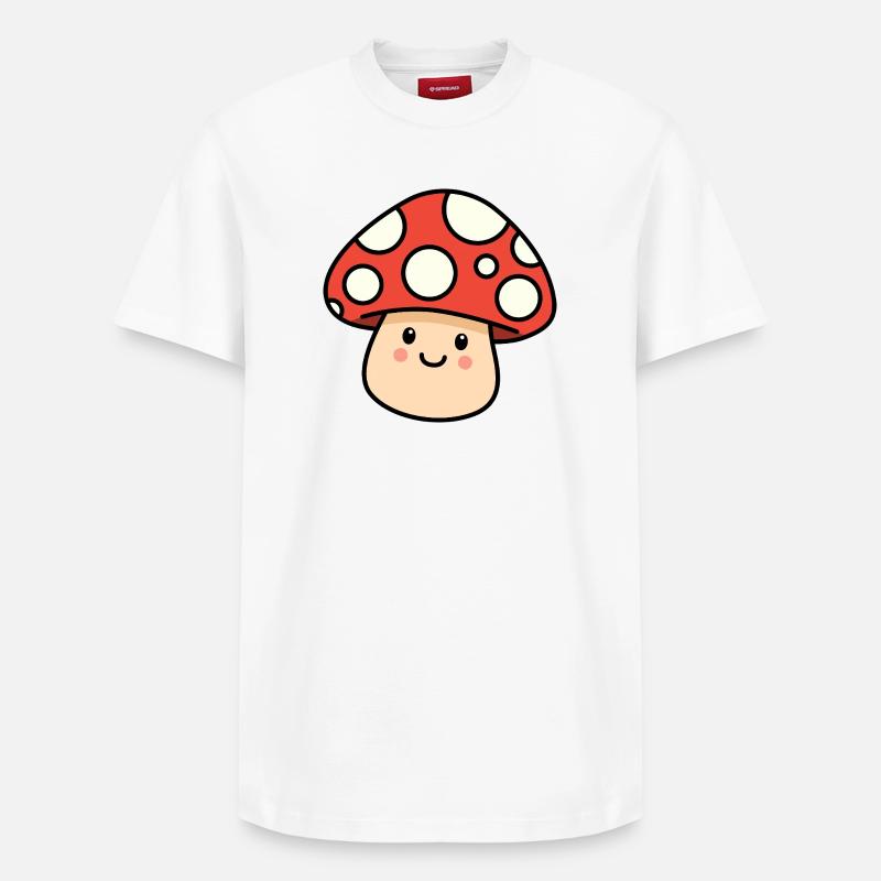 Champignon kawaii – Champignon joyeux - T-shirt unisexe décontracté en coton Supima – de SPREAD - blanc
