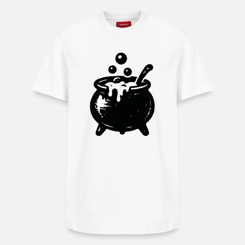 Witch's Cauldron Bubble Magic - Relaxed Unisex Supima Cotton T-Shirt – by SPREAD - white