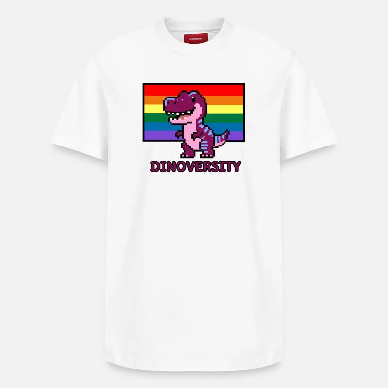 DinoVERSITY - Pixel Art Dinosaurier Pride! 🌈🦖 - Relaxed Unisex Supima Cotton T-Shirt – von SPREAD - Weiß