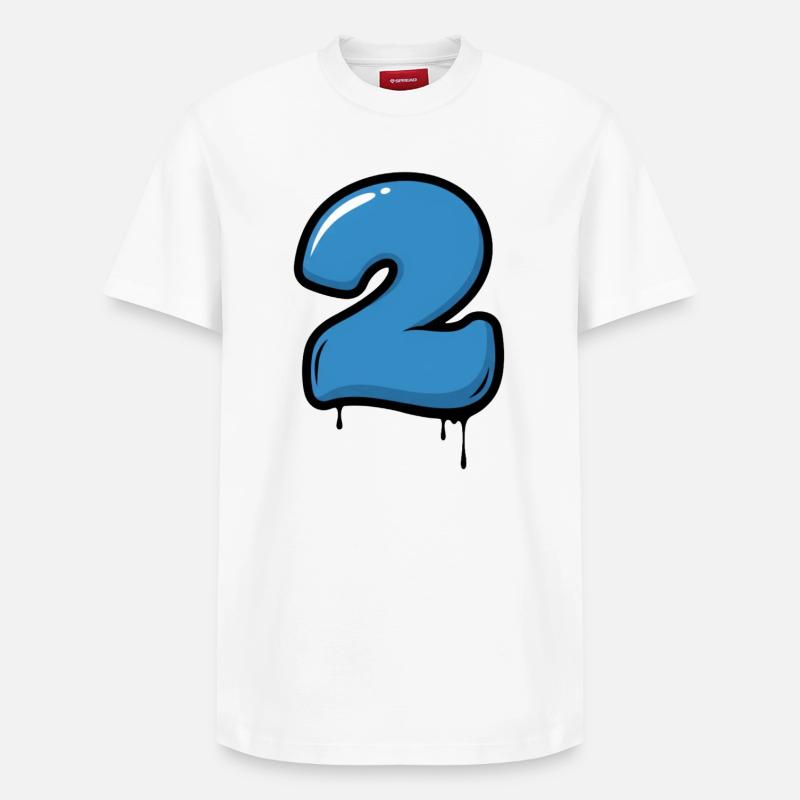 Graffiti Bleu Numéro 2 Gouttes - T-shirt unisexe décontracté en coton Supima – de SPREAD - blanc