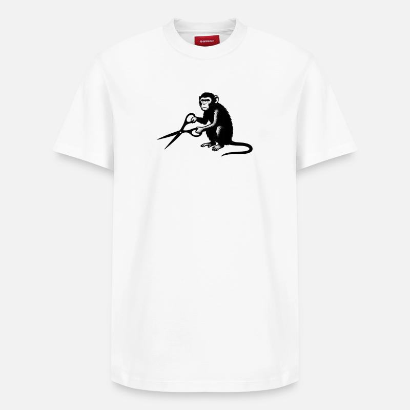 Affe mit Schere Silhouette - Relaxed Unisex Supima Cotton T-Shirt – von SPREAD - Weiß