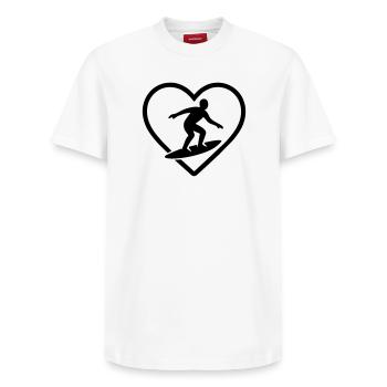 Coeur du surf - T-shirt unisexe décontracté en coton Supima – de SPREAD - blanc - Devant - AI Model Female 172 dark (172cm) & AI Model Male 185 dark (185cm)