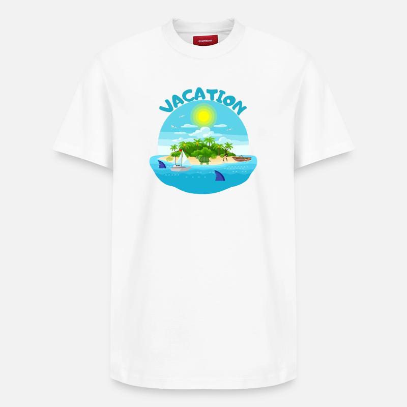 Conception de plage idyllique d’île tropicale - T-shirt unisexe décontracté en coton Supima – de SPREAD - blanc