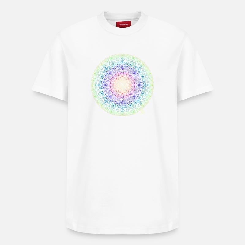 Fusion de mandala arc-en-ciel - T-shirt unisexe décontracté en coton Supima – de SPREAD - blanc