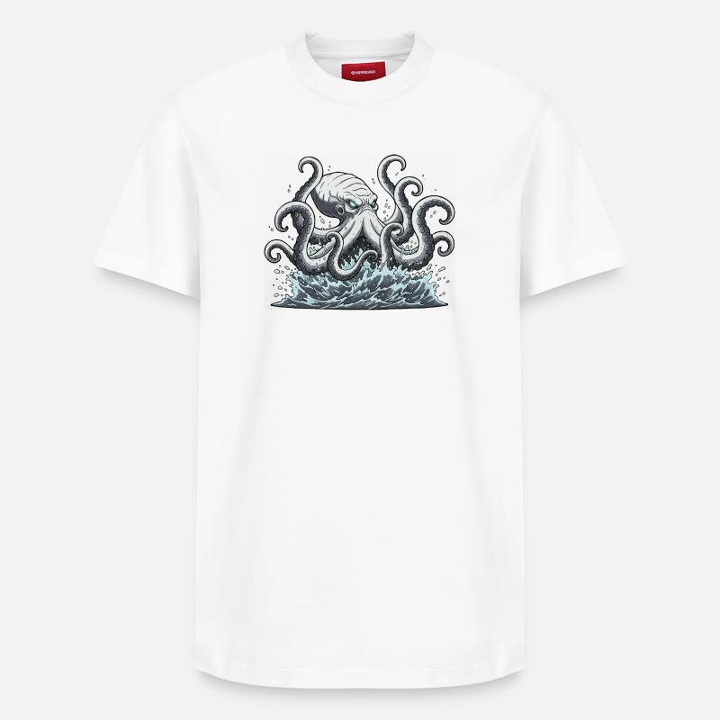 Pieuvre calmar Kraken - T-shirt unisexe décontracté en coton Supima – de SPREAD - blanc