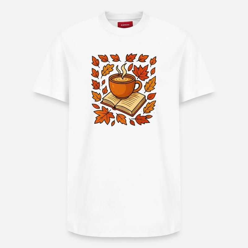 Herbstlese: Kaffee & Buch - Relaxed Unisex Supima Cotton T-Shirt – von SPREAD - Weiß