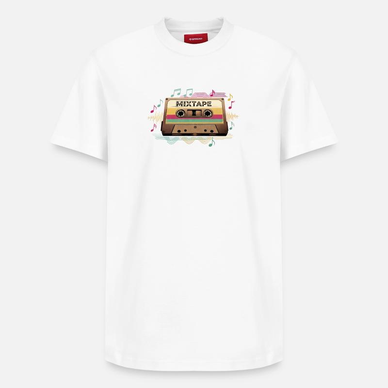 Retro Mixtape NeonNotes - Relaxed Unisex Supima Cotton T-Shirt – von SPREAD - Weiß