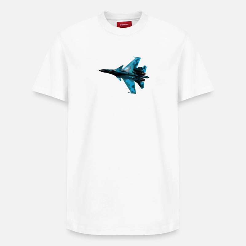 Avion de chasse camouflage bleu - T-shirt unisexe décontracté en coton Supima – de SPREAD - blanc