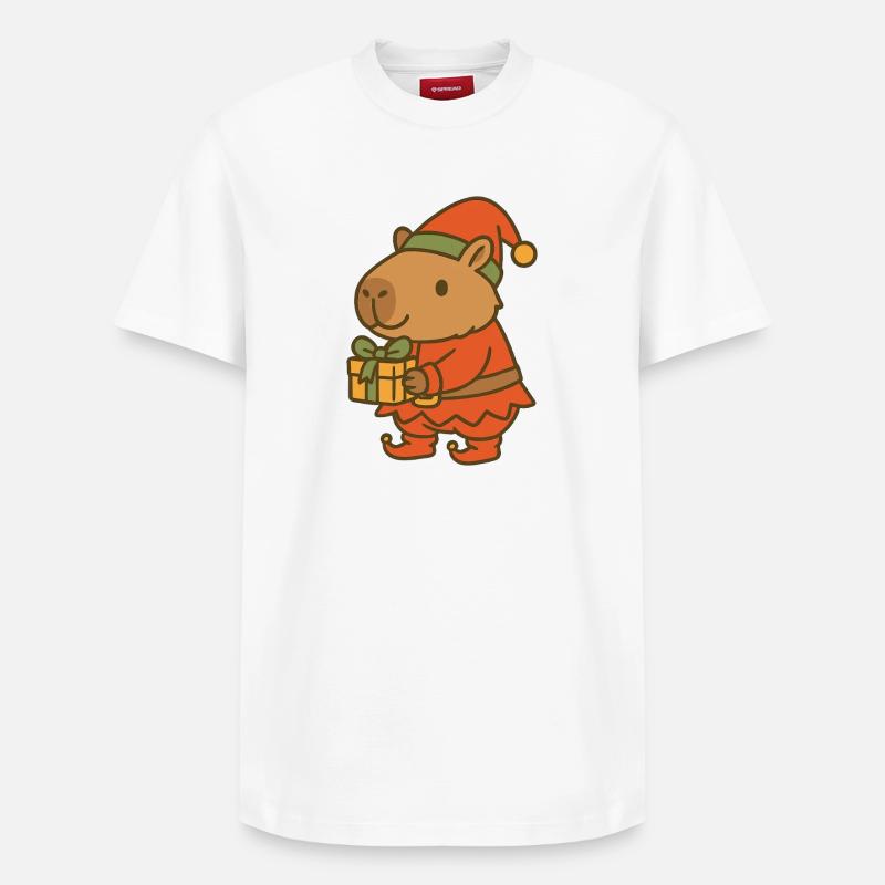 ✨ Weihnachtswichtel Capybara mit Geschenk 🎁 - Relaxed Unisex Supima Cotton T-Shirt – von SPREAD - Weiß