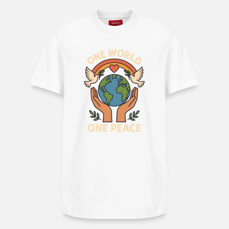 Un monde, une paix - T-shirt unisexe décontracté en coton Supima – de SPREAD - blanc