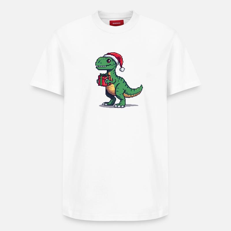 Vélociraptor 8 bits Pixel Noël - T-shirt unisexe décontracté en coton Supima – de SPREAD - blanc