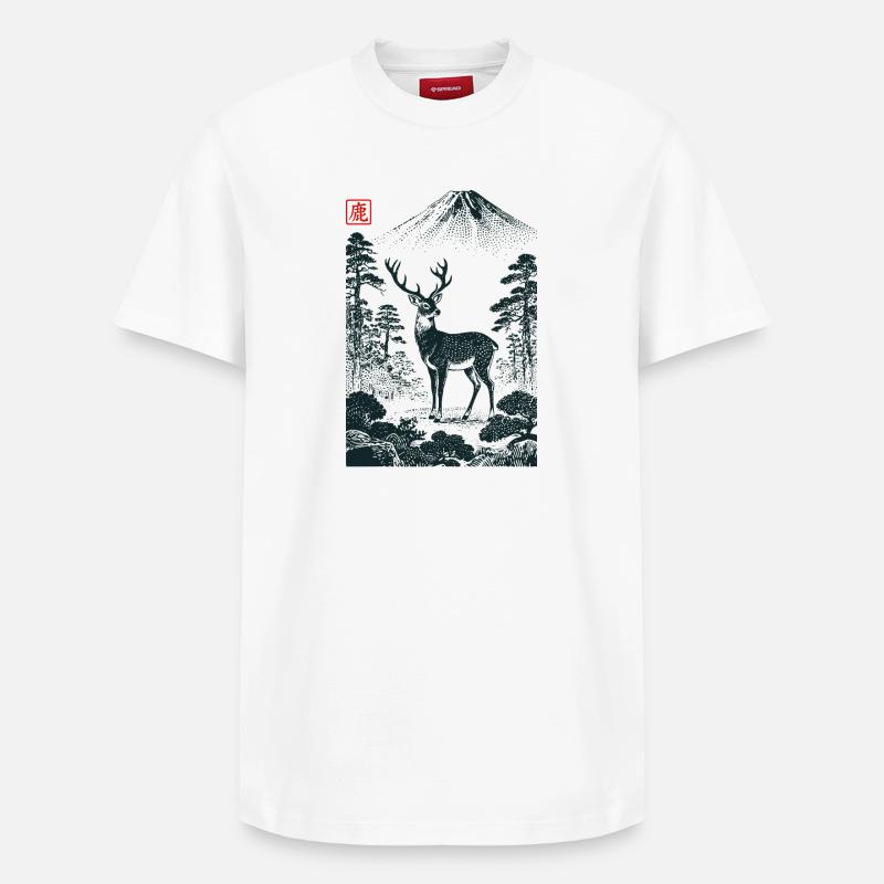 Cerf mystique avec tampon Hanko - T-shirt unisexe décontracté en coton Supima – de SPREAD - blanc