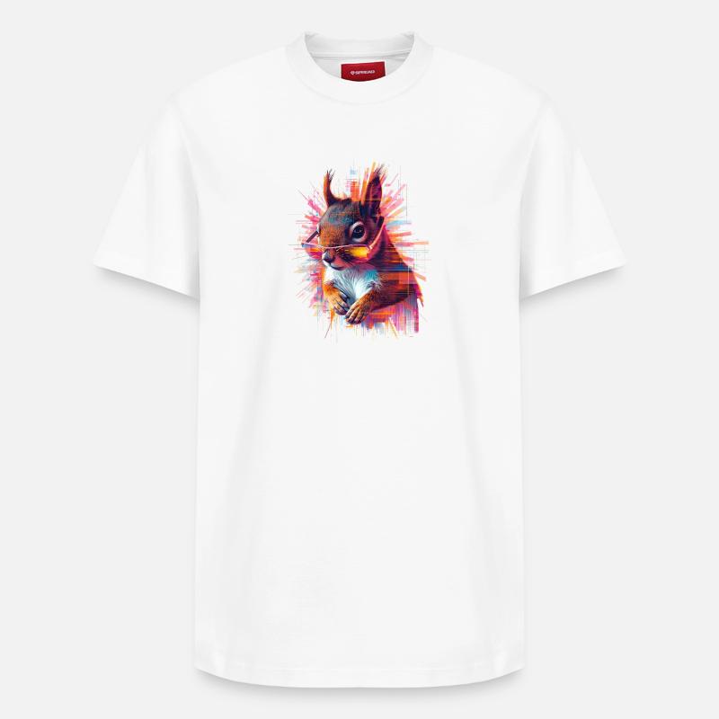 Neon Eichhörnchen mit Sonnenbrille – Glitch Art - Relaxed Unisex Supima Cotton T-Shirt – von SPREAD - Weiß