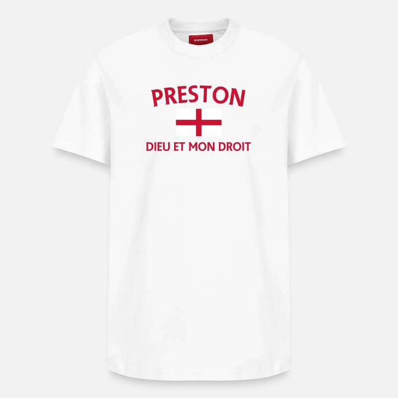 Écusson Preston Angleterre avec devise - T-shirt unisexe décontracté en coton Supima – de SPREAD - blanc