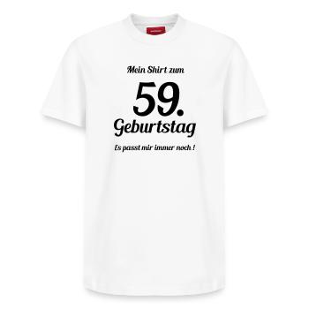 Passt seit 59 - Relaxed Unisex Supima Cotton T-Shirt – von SPREAD - Weiß - Vorne - AI Model Female 172 dark (172cm) & AI Model Male 185 dark (185cm)