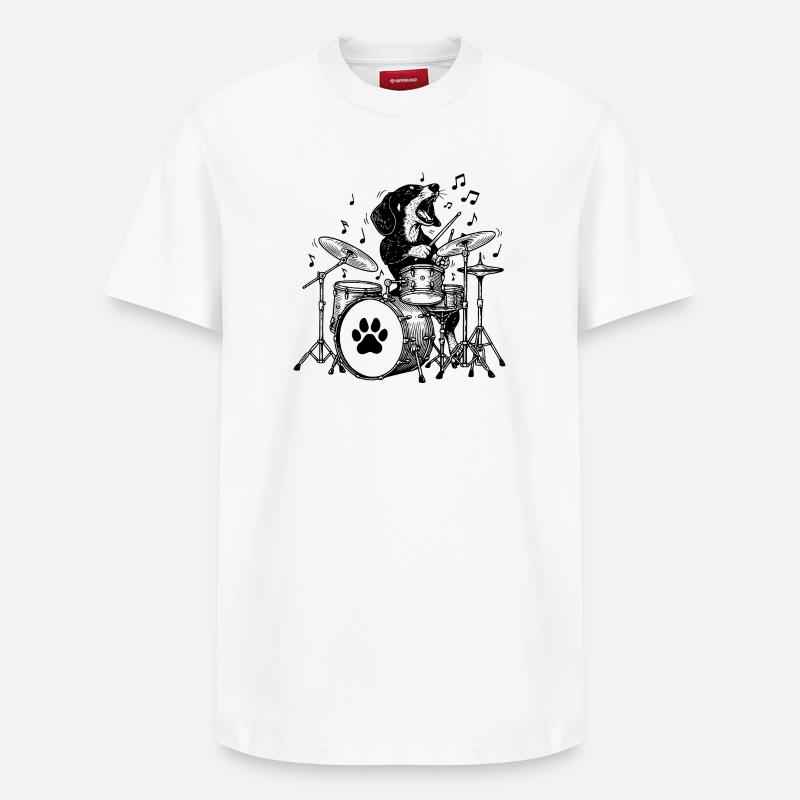Teckel musical Drummer Art - T-shirt unisexe décontracté en coton Supima – de SPREAD - blanc