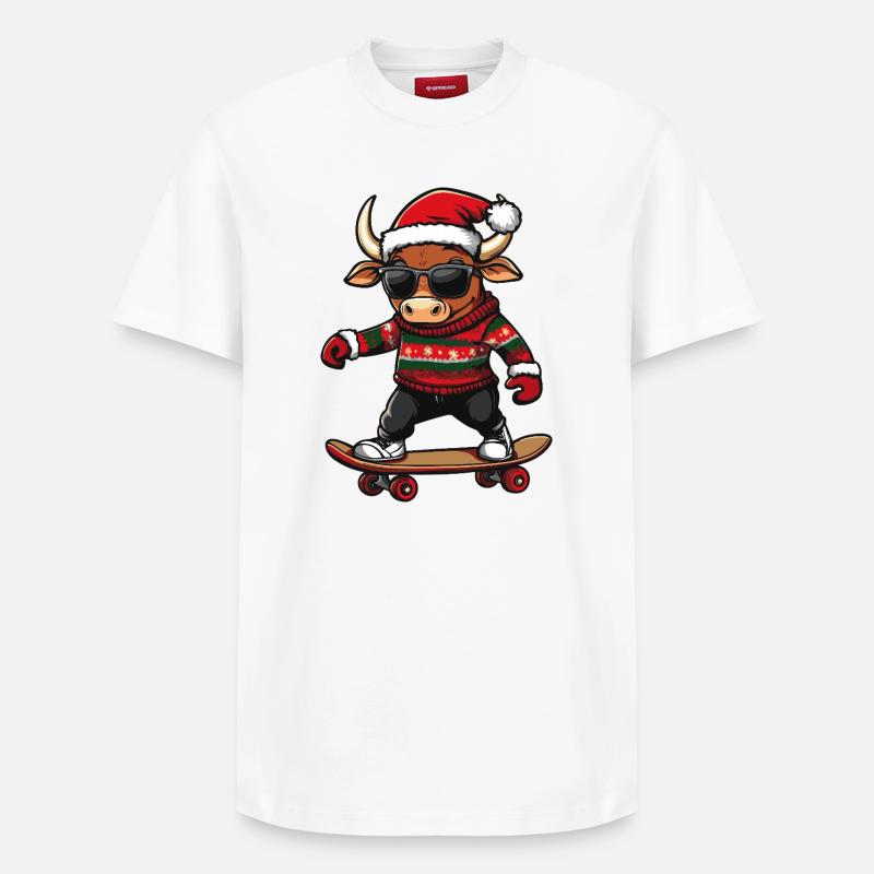 Taureau Noël drôle - T-shirt unisexe décontracté en coton Supima – de SPREAD - blanc