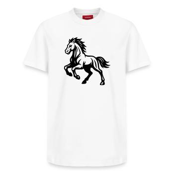 Horse - Relaxed Unisex Supima Cotton T-Shirt – by SPREAD - white - Front - AI Model Female 172 dark (172cm) & AI Model Male 185 dark (185cm)