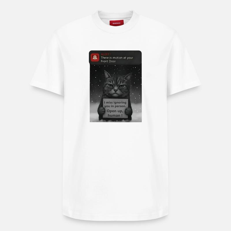 Cat a un message pour vous - Funnier - T-shirt unisexe décontracté en coton Supima – de SPREAD - blanc