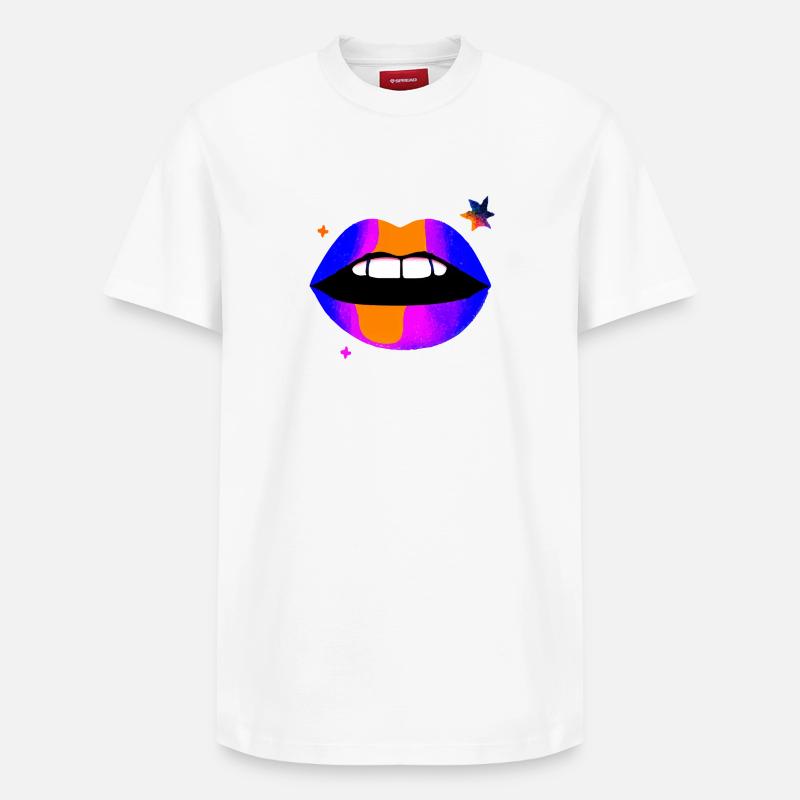 Lèvres arc-en-ciel néon - T-shirt unisexe décontracté en coton Supima – de SPREAD - blanc