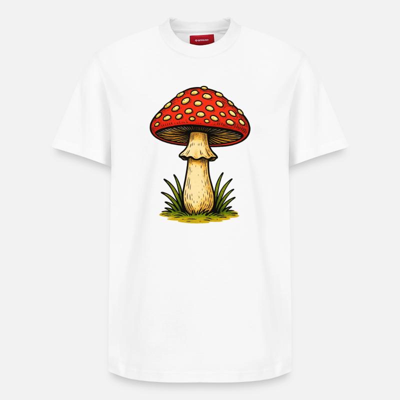 Red Toadstool Retro - Relaxed Unisex Supima Cotton T-Shirt – by SPREAD - white