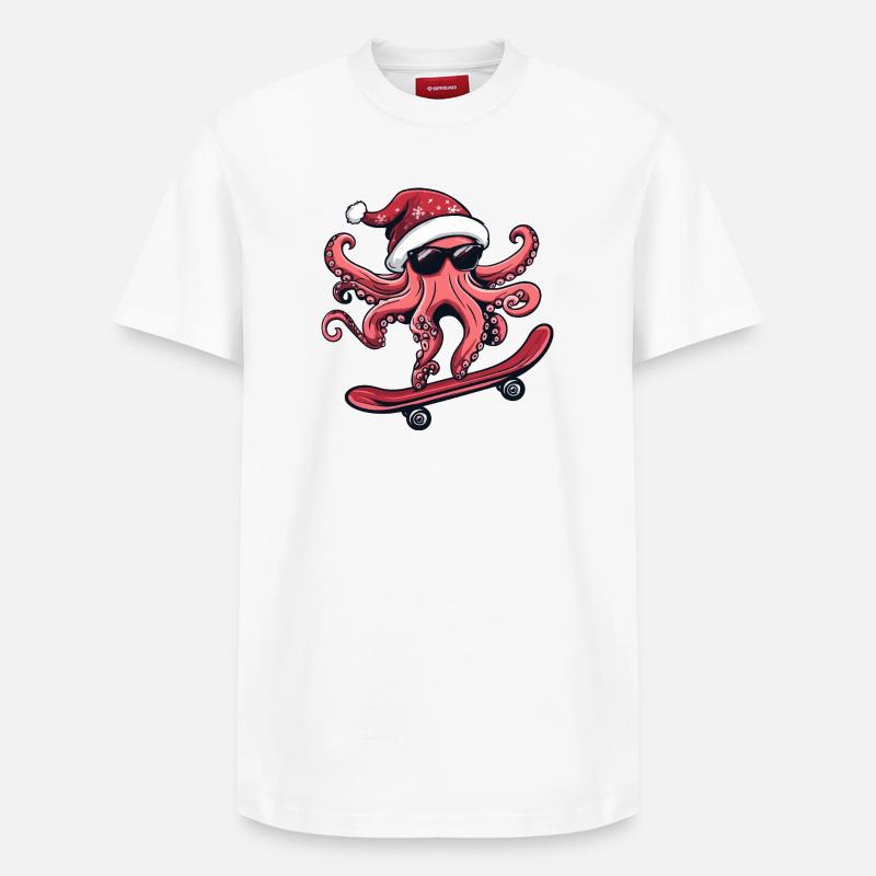 Pieuvre Noël Drôle - T-shirt unisexe décontracté en coton Supima – de SPREAD - blanc